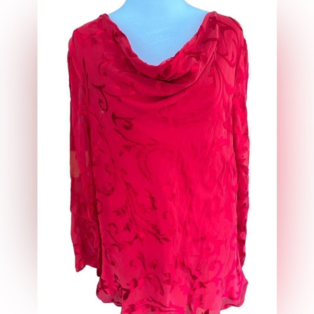 Apostrophe Woman silk blend burnout style cowl neck red blouse size 18W.